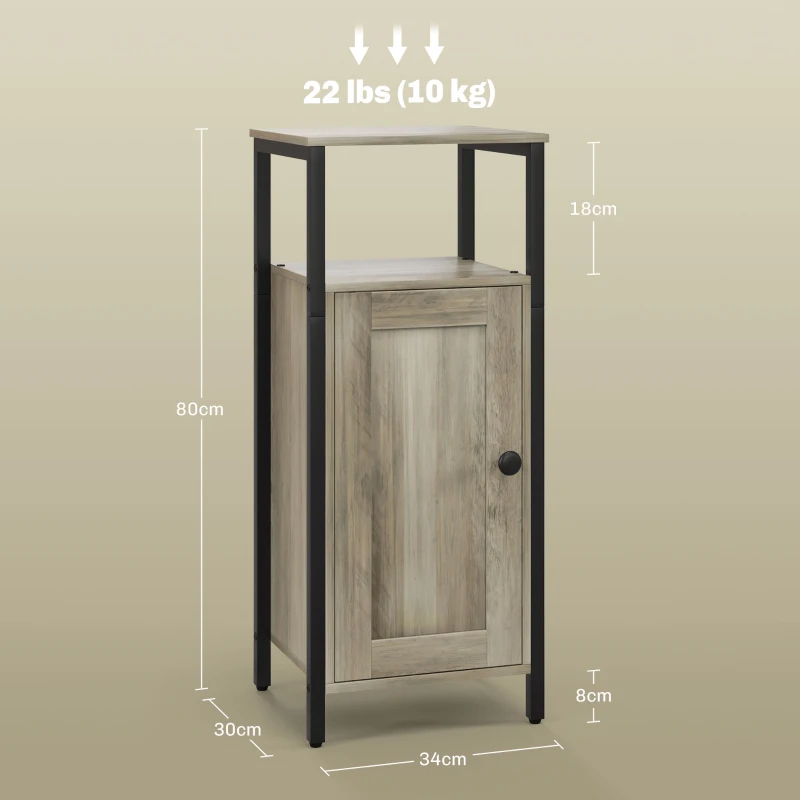 HOMCOM Conjunto de 2 Mesas Auxiliares com Prateleira Ajustável Mesa de Cabeceira para Dormitório 34x30x80 cm Marom Acinzentado