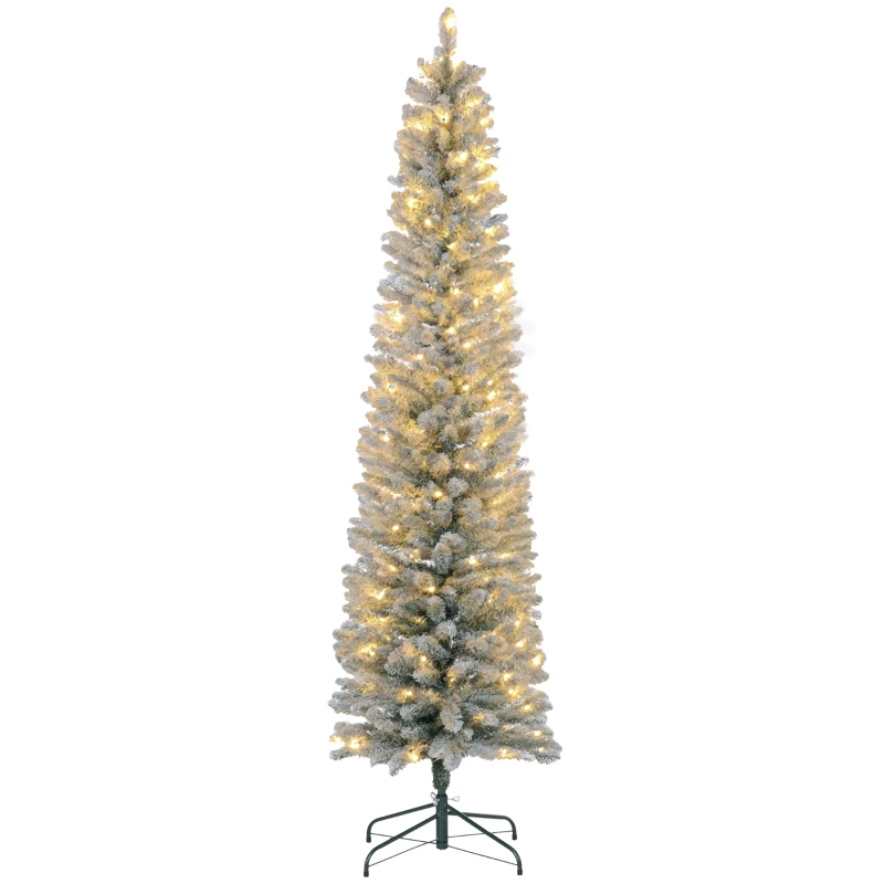 HOMCOM Árvore de Natal 210 cm Árvore de Natal Artificial Nevada com 180 Luzes LED 405 Ramos Verde e Branco