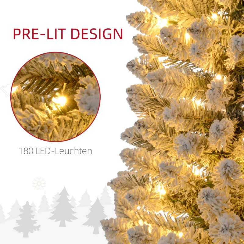 HOMCOM Kerstboom 210 cm, LED-Lichtslinger, Kunststof, Vlamvertragend, Metalen Basis, Groen