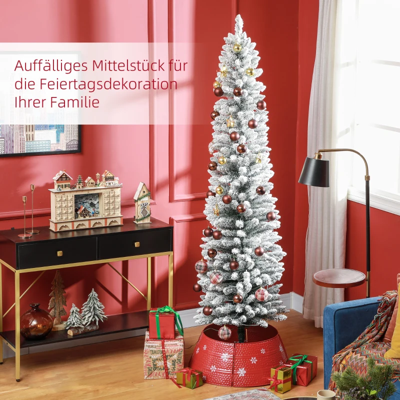 HOMCOM Kerstboom 210 cm, LED-Lichtslinger, Kunststof, Vlamvertragend, Metalen Basis, Groen