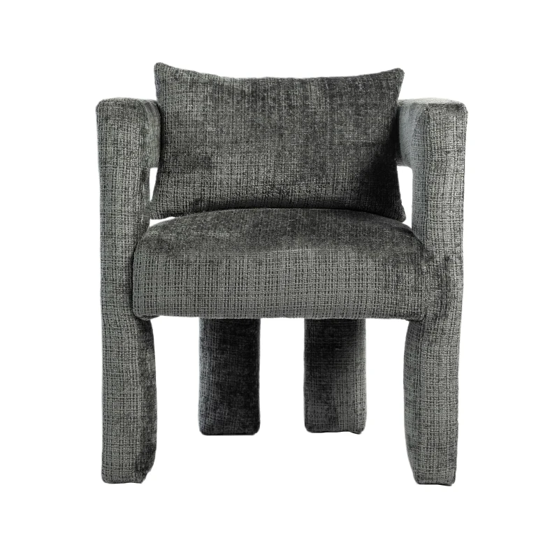 Fauteuil lounge moderne en chenille, chaise de salle à manger, design unique avec accoudoirs ajourés, coussin confortable, adapté pour le salon, la salle à manger, Gris foncé