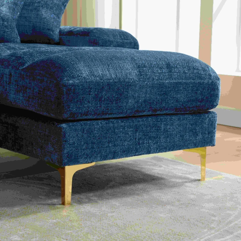 Grand canapé d'angle en forme de U en tissu chenille moderne et confortable, Bleu