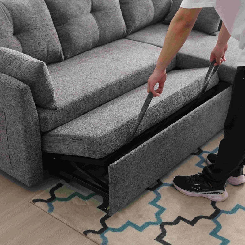 Canapé sectionnel modulaire en forme de L avec méridienne réversible et sièges de rangement grand confort design scandinave, Gris foncé