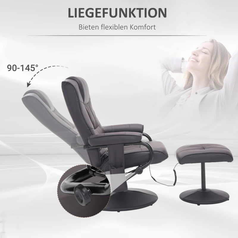 HOMCOM Massagesessel Relaxstoel, inclusief voetenbank, met 10 vibratiepunten en 1 afstandsbediening, 77 cm x 84 cm x 95 cm, bruin