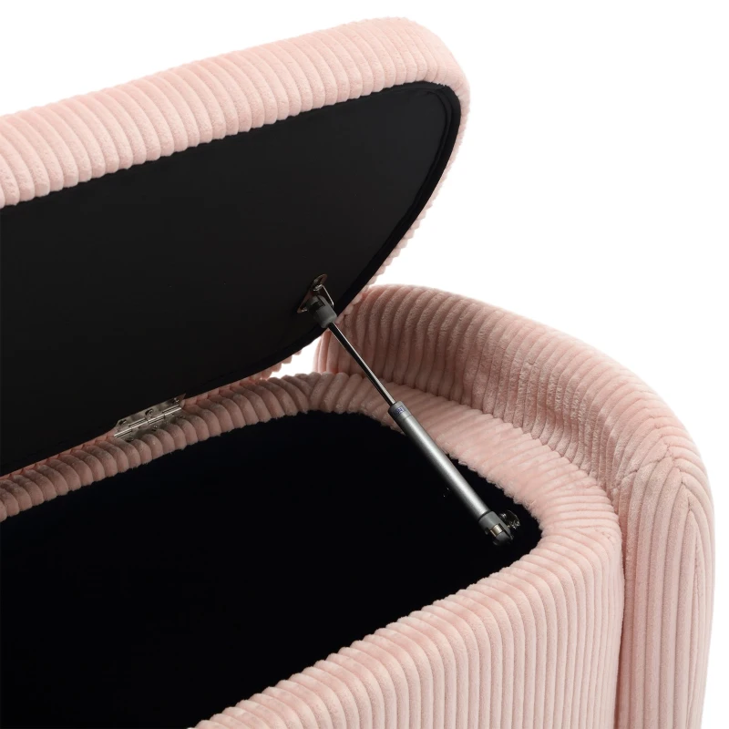 Moderner eleganter Aufbewahrungshocker, hocker aus gestreiftem Samt, angenehmes Sitzgefühl, geeignet für Wohnzimmer, Eingangsbereich, Rosa