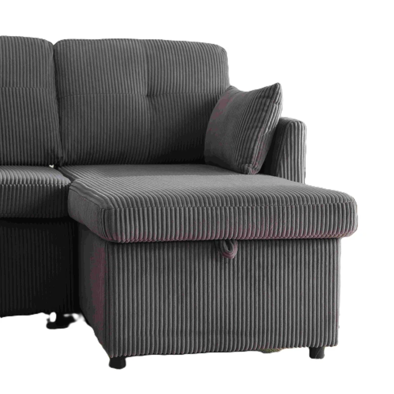 Canapé en velours en forme de L, canapé-lit convertible extensible avec sièges de rangement, Gris foncé