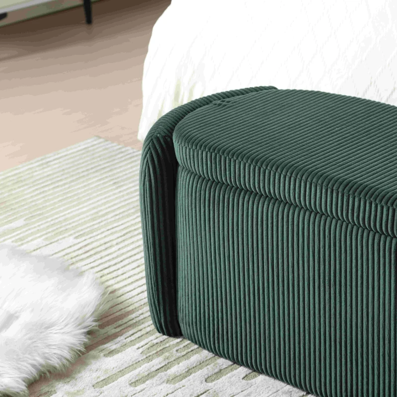 Moderner eleganter Aufbewahrungshocker, hocker aus gestreiftem Samt, angenehmes Sitzgefühl, geeignet für Wohnzimmer, Eingangsbereich, Smaragd