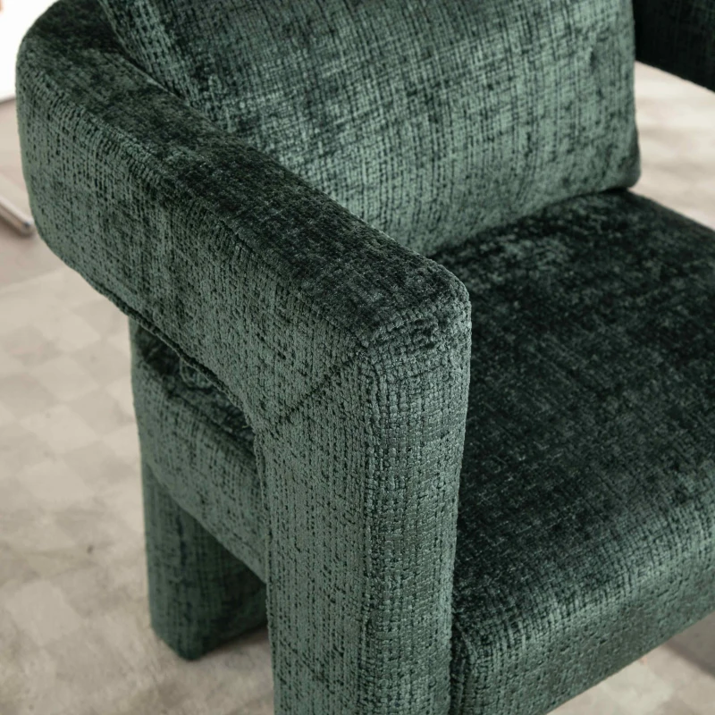 Moderner Chenille-Loungesessel, Esszimmerstuhl, einzigartiges Design mit durchbrochenen Armlehnen, bequemes Kissen, geeignet für Wohnzimmer, Esszimmer, Smaragd