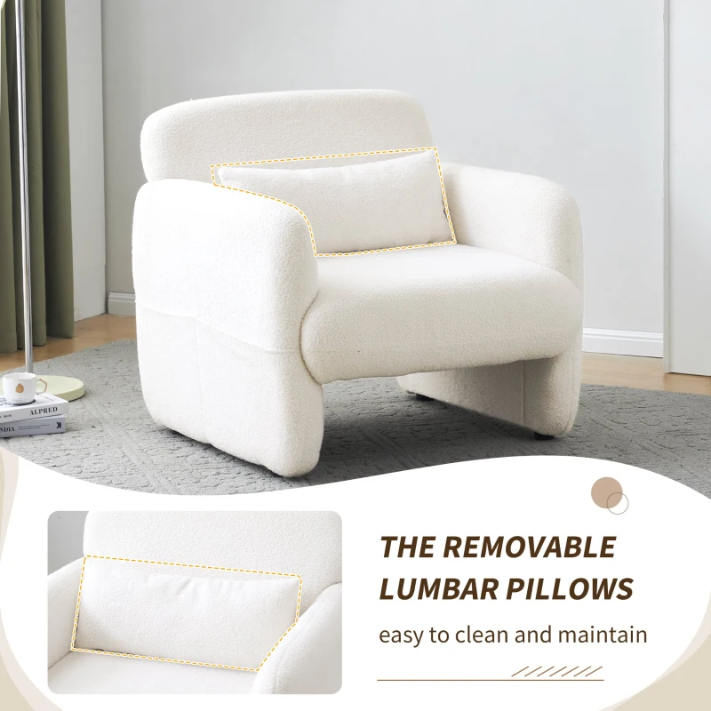Upholstered Teddy Fabric Occasional Chair with Solid Wood Frame, Comfy Lounge Chair for Living Room, Bedroom, 87x88x77 cm, White