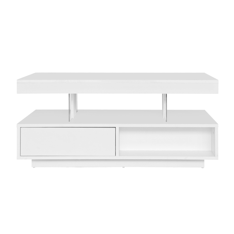 LED Coffee Table with 2 Drawer Storage, High Gloss Top and 16-Colour LED Lights, 95x50x42.5 cm, White