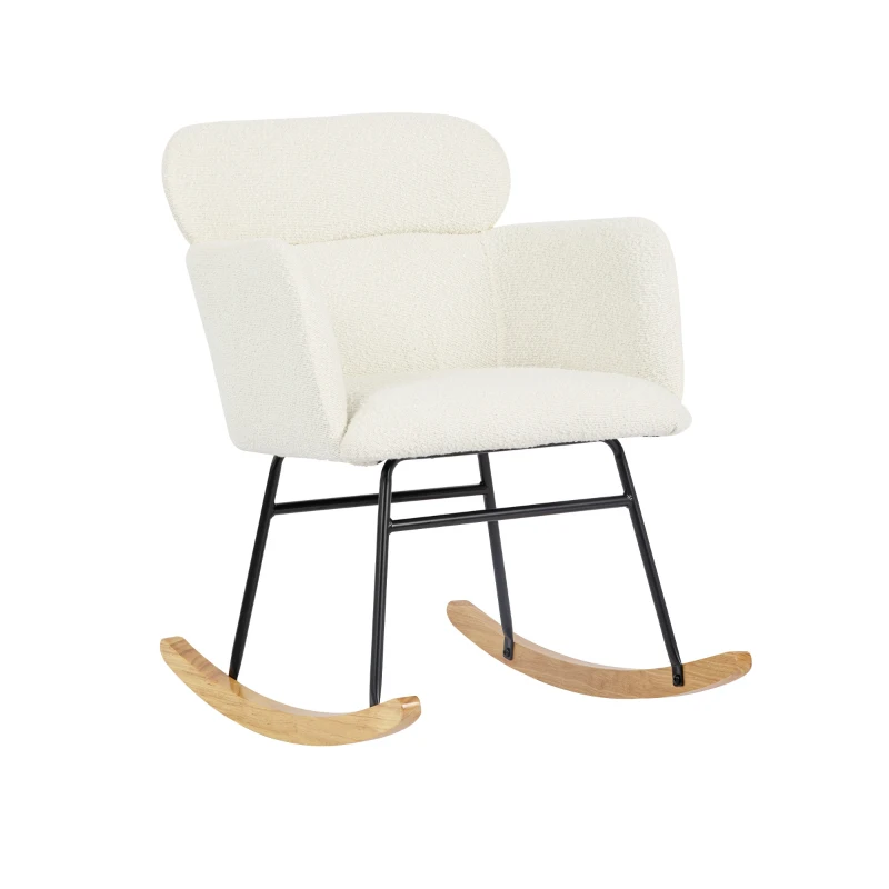 Footstool Recliner Chair with Soft Cushion and Solid Wood Legs, Armchair with Comfortable Footrest for Indoor and Patio, 61x72.5x82 cm, White