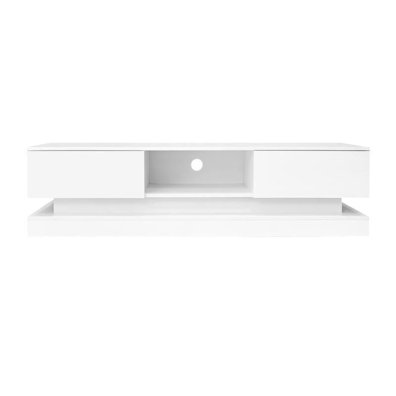 TV Table with 16-color LED Lights & 4 Dynamic Modes, High Gloss Front Panel & 2 Drawers, Up to 79 TV Size - White