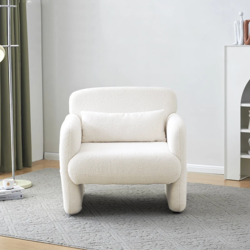 Upholstered Teddy Fabric Occasional Chair with Solid Wood Frame, Comfy Lounge Chair for Living Room, Bedroom, 87x88x77 cm, White