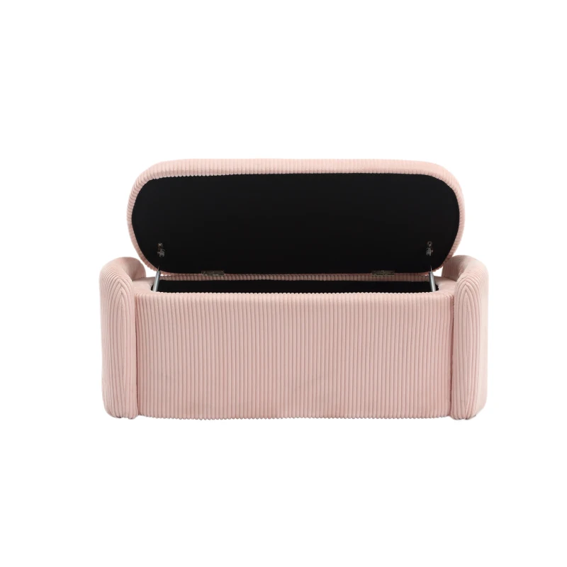 Moderner eleganter Aufbewahrungshocker, hocker aus gestreiftem Samt, angenehmes Sitzgefühl, geeignet für Wohnzimmer, Eingangsbereich, Rosa