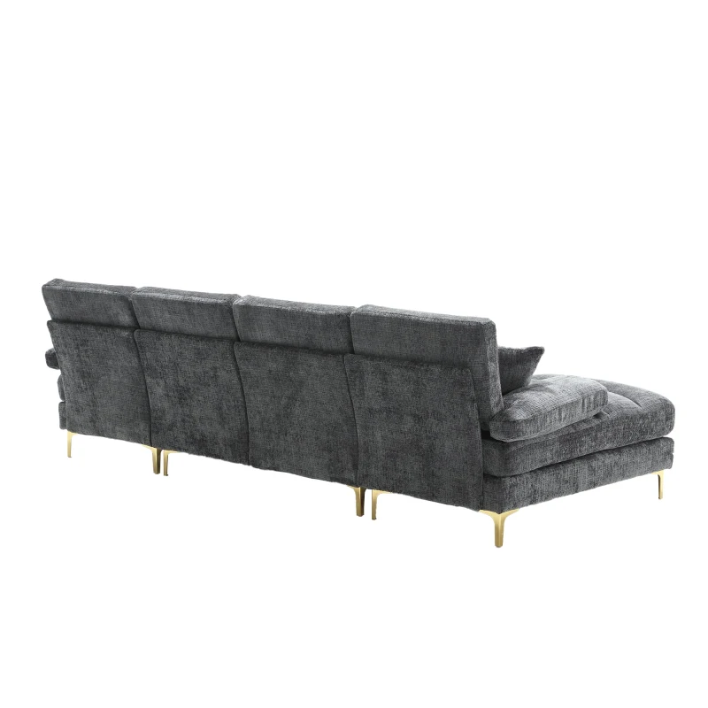Modernes großes U-förmiges Chenille-Sofa mit Doppel-Liegesitzen, für Wohnzimmer, Wohnung, Villa, Grau