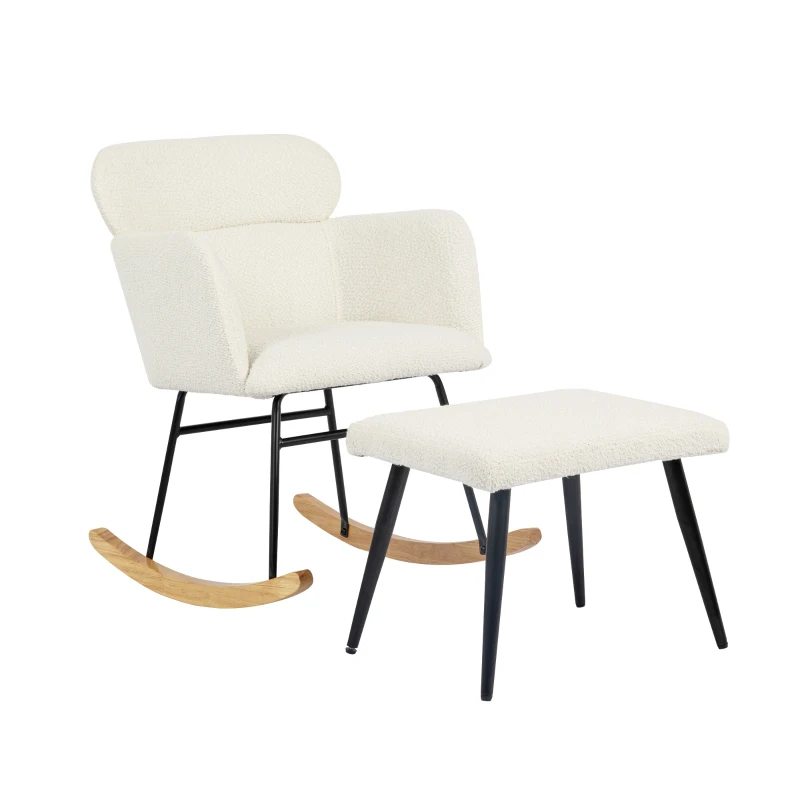 Footstool Recliner Chair with Soft Cushion and Solid Wood Legs, Armchair with Comfortable Footrest for Indoor and Patio, 61x72.5x82 cm, White