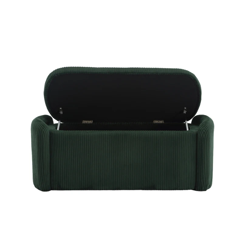 Moderner eleganter Aufbewahrungshocker, hocker aus gestreiftem Samt, angenehmes Sitzgefühl, geeignet für Wohnzimmer, Eingangsbereich, Smaragd