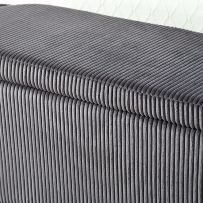 Moderner eleganter Aufbewahrungshocker, hocker aus gestreiftem Samt, angenehmes Sitzgefühl, geeignet für Wohnzimmer, Eingangsbereich, Dunkelgrau