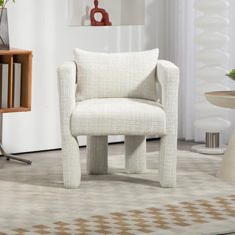 Poltrona lounge moderna in Chenille con braccioli cavi e cuscino, per soggiorno e sala da pranzo, Beige