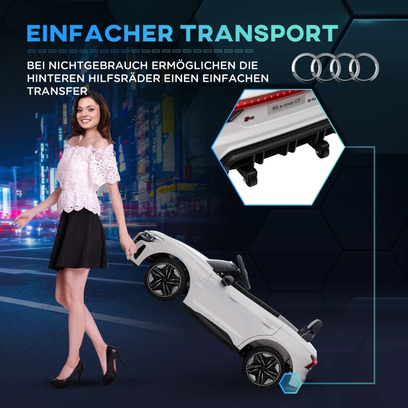 HOMCOM Kinder-Elektroauto Audi RS e-tron GT mit Sicherheitsgurt, Fernbedienung, Scheinwerfern, Musikfunktion, weiß, 103 x 58 x 41cm