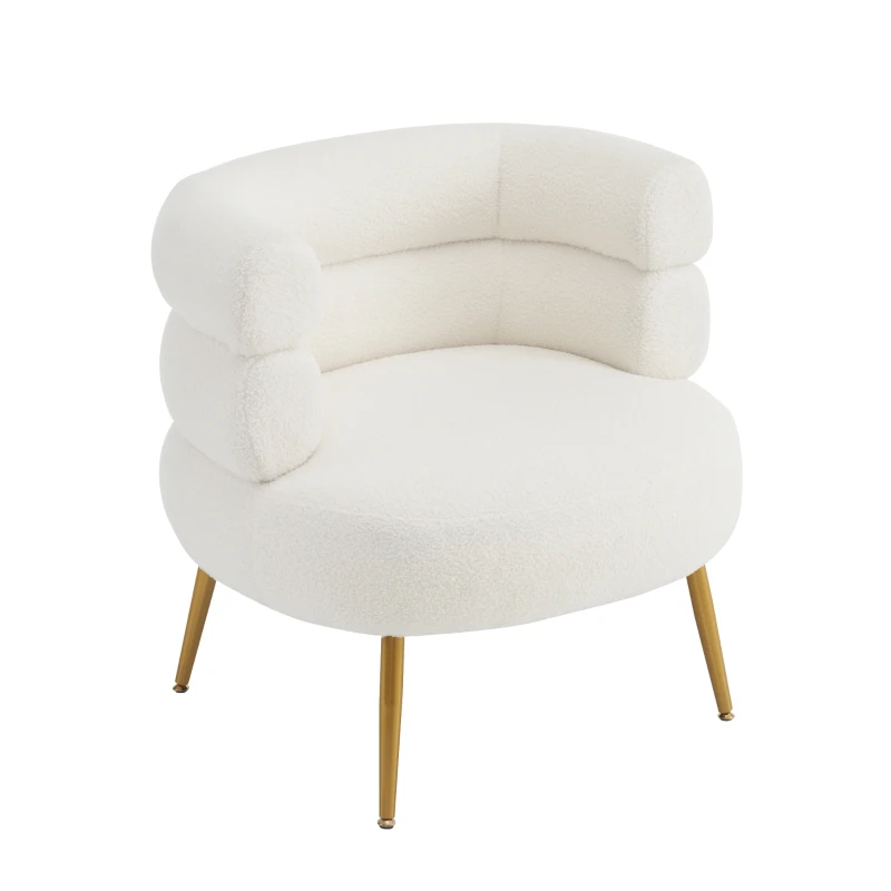 Boucle Snuggle Chair with Footstool Set, Fuzzy Tub Chair Lounge Chair with Footrest for Living Room, Bedroom, Study, 74.5x67x73 cm, White