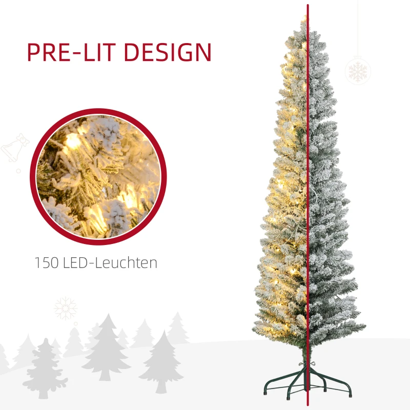 HOMCOM Kerstboom 180 cm, LED-lichtsnoer, Kunstboom, Vlamvertragend, Metalen voet, Groen+Wit