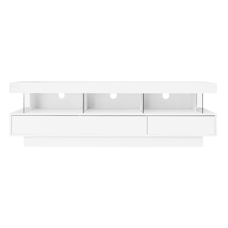Modern High Gloss TV Units with Storage Drawers, LED Lights, TV Cabinet for Living Room, Bedroom, 160x38x50.5 cm, White