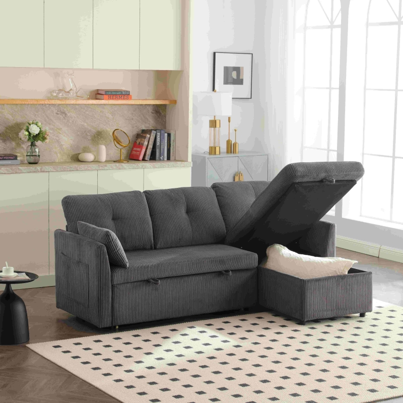 Ecksofa Schlafsofa 200cm Samt Dunkelgrau