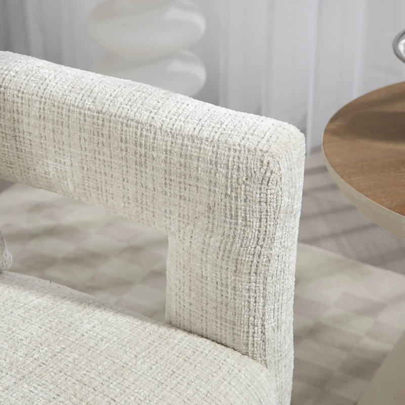 Poltrona lounge moderna in Chenille con braccioli cavi e cuscino, per soggiorno e sala da pranzo, Beige