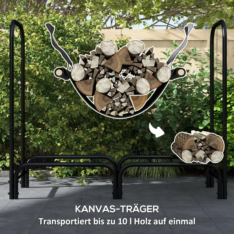 Outsunny Brandhoutrek, 0,33 m³, met Draagtas & Hoes, Metalen frame, tot 150 kg, 120 x 36 x 99 cm, Zwart(m-6)