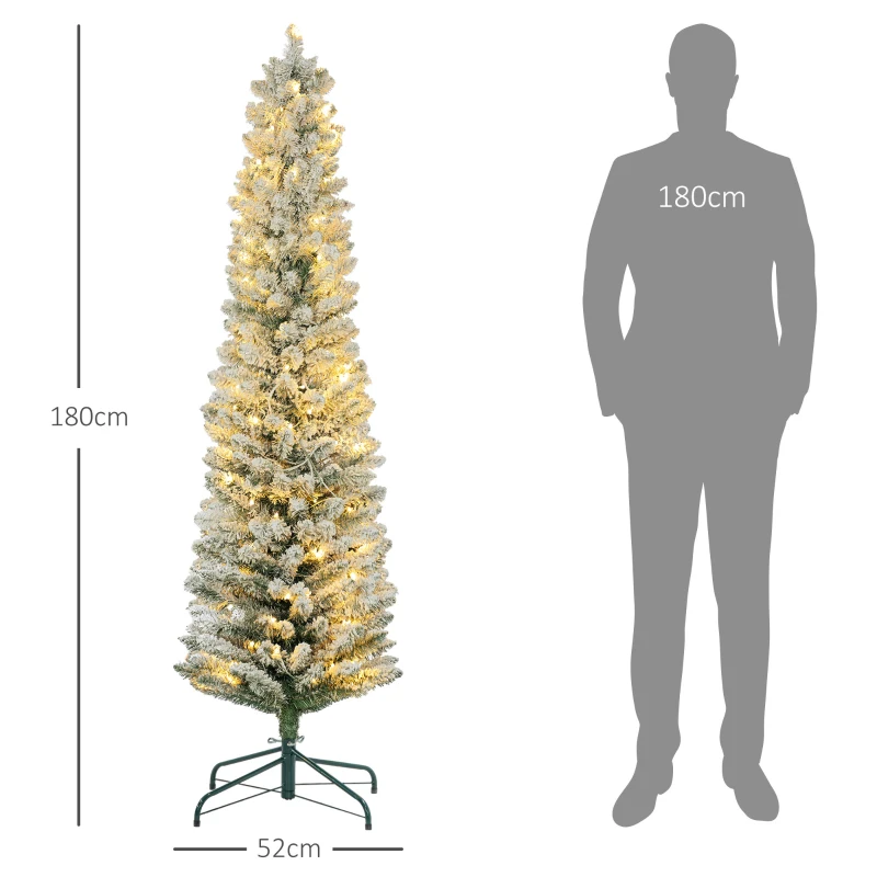 HOMCOM Kerstboom 180 cm, LED-lichtsnoer, Kunstboom, Vlamvertragend, Metalen voet, Groen+Wit