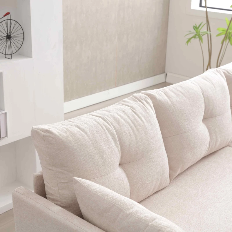 L-förmiges Samt-Sofa, ausziehbares und umwandelbares Schlafsofa mit Stauraumsitzen, Beige