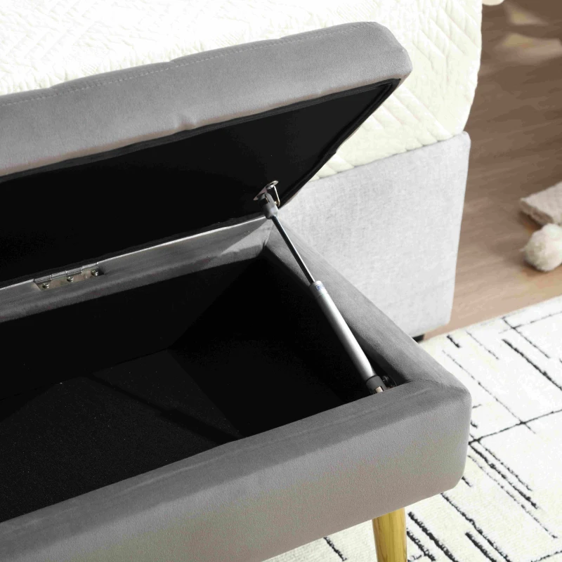 Moderne minimalistische Aufbewahrungshocker mit goldenen Metallbeinen, gepolsterte Samtbank, für Schlafzimmer, Wohnzimmer, Eingangshalle, Dunkelgrau