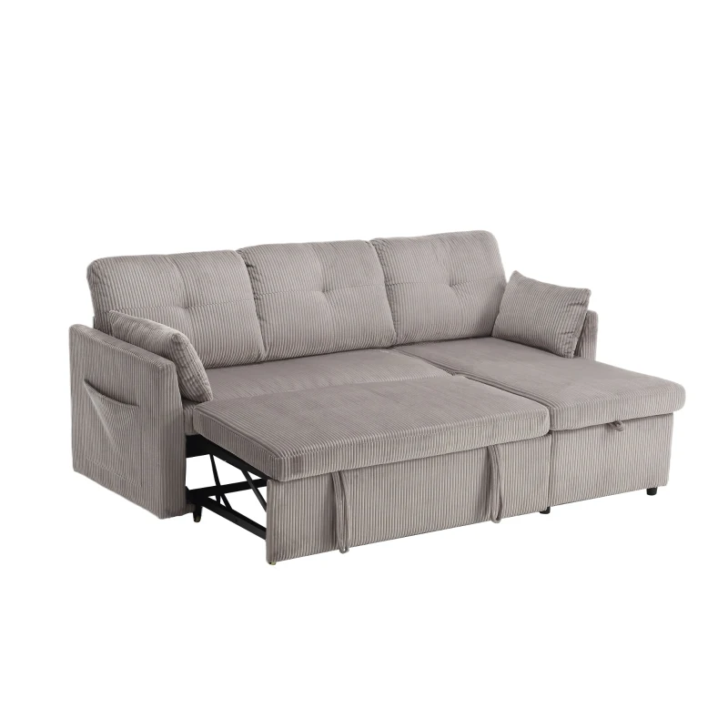 Divano Componibile a L in Velluto, Divano letto reclinabile estraibile convertibile, con sedili portaoggetti, Grigio chiaro