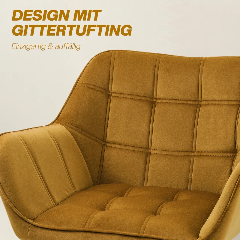 HOMCOM Gestoffeerde Stoel, Accentstoel, Scandi Ontwerp, Fluwelen Look, tot 120 kg, Rubberhout Poten, Geel