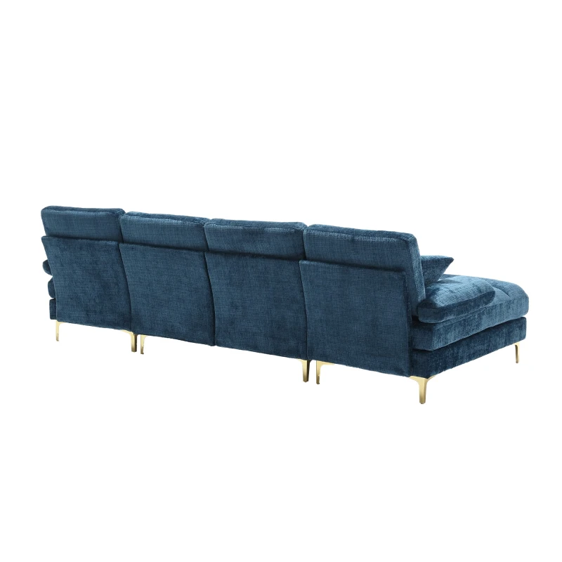 Modernes großes U-förmiges Chenille-Sofa mit Doppel-Liegesitzen, für Wohnzimmer, Wohnung, Villa, Blau