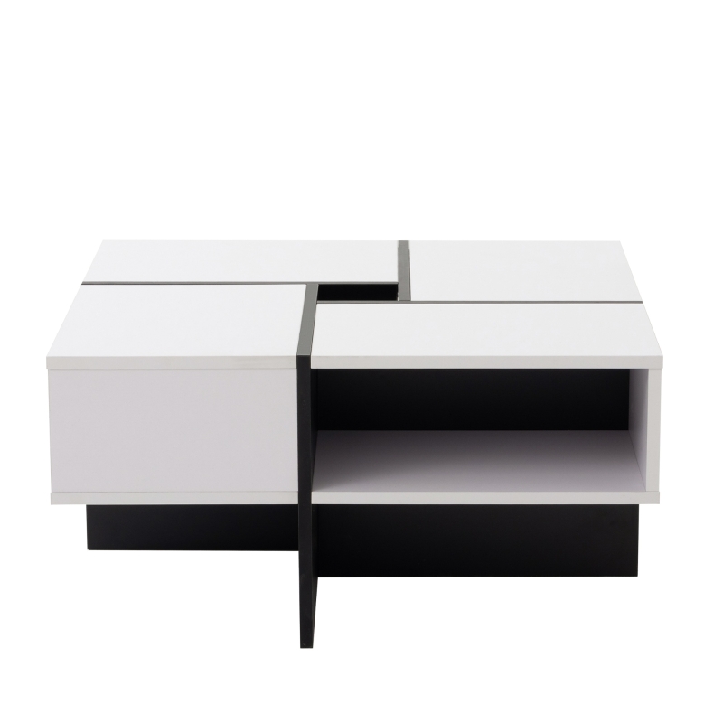 Multifunctional Square Coffee Table with Storage Spaces, High-Gloss Finish, Modern Sofa Table for Living Room, Sitting Room, 70x70x35 cm, White