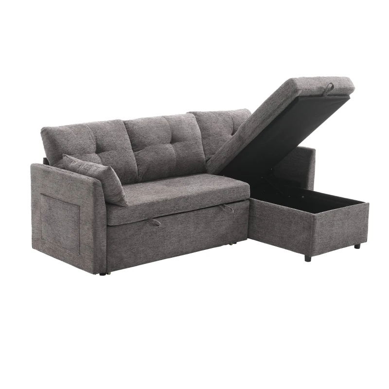 Canapé sectionnel modulaire en forme de L avec méridienne réversible et sièges de rangement grand confort design scandinave, Gris foncé