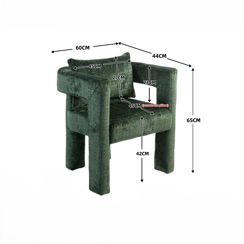 Poltrona lounge moderna in Chenille con braccioli cavi e cuscino, per soggiorno e sala da pranzo, Smeraldo