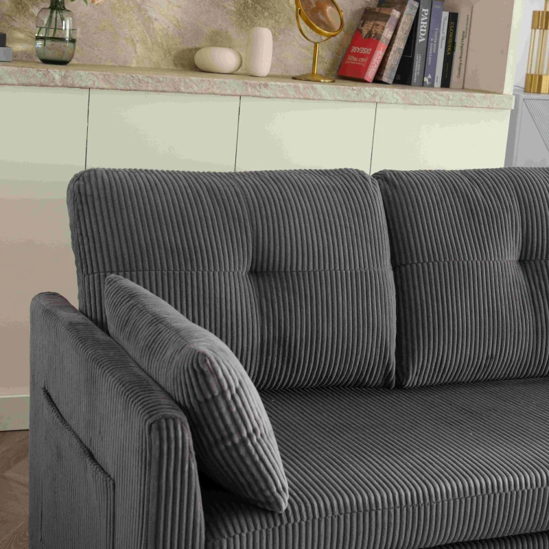 L-förmiges Samt-Sofa, ausziehbares und umwandelbares Schlafsofa mit Stauraumsitzen, Dunkelgrau