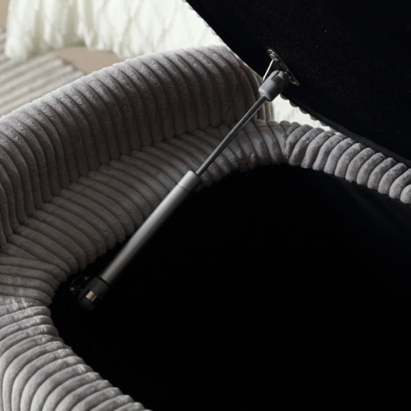 Panca contenitore moderna in velluto a righe per soggiorno, ingresso, camera da letto, Grigio Chiaro