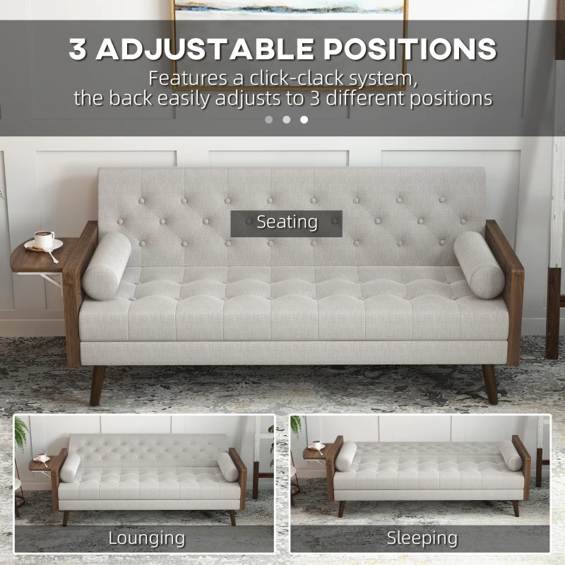 HOMCOM Canapea Extensibila de 1 Persoana cu Rafturi Laterale Pliabile, Canapea 3 Locuri cu Spatar Rabatabil