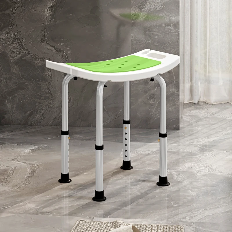HOMCOM 6-Level Height Adjustable Aluminium Bath Room Stool Chair Shower Non-Slip Design w/ Padded Seat Drainage Holes Foot Pad, Green