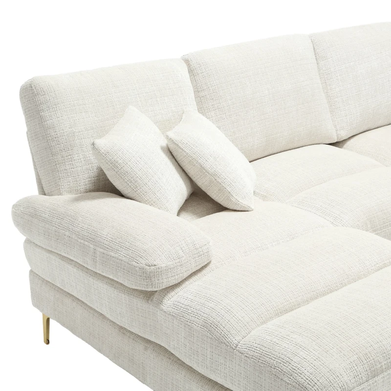 Divano componibile moderno grande in Chenille a forma di U, con Doppi Sedili Reclinabili,  Beige