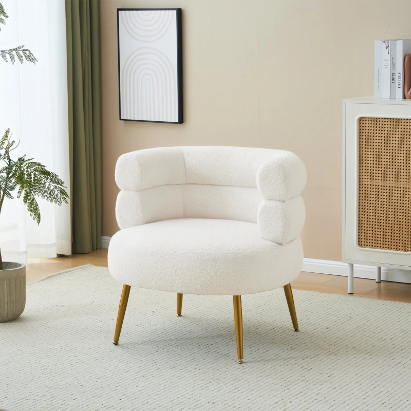 Boucle Snuggle Chair with Footstool Set, Fuzzy Tub Chair Lounge Chair with Footrest for Living Room, Bedroom, Study, 74.5x67x73 cm, White