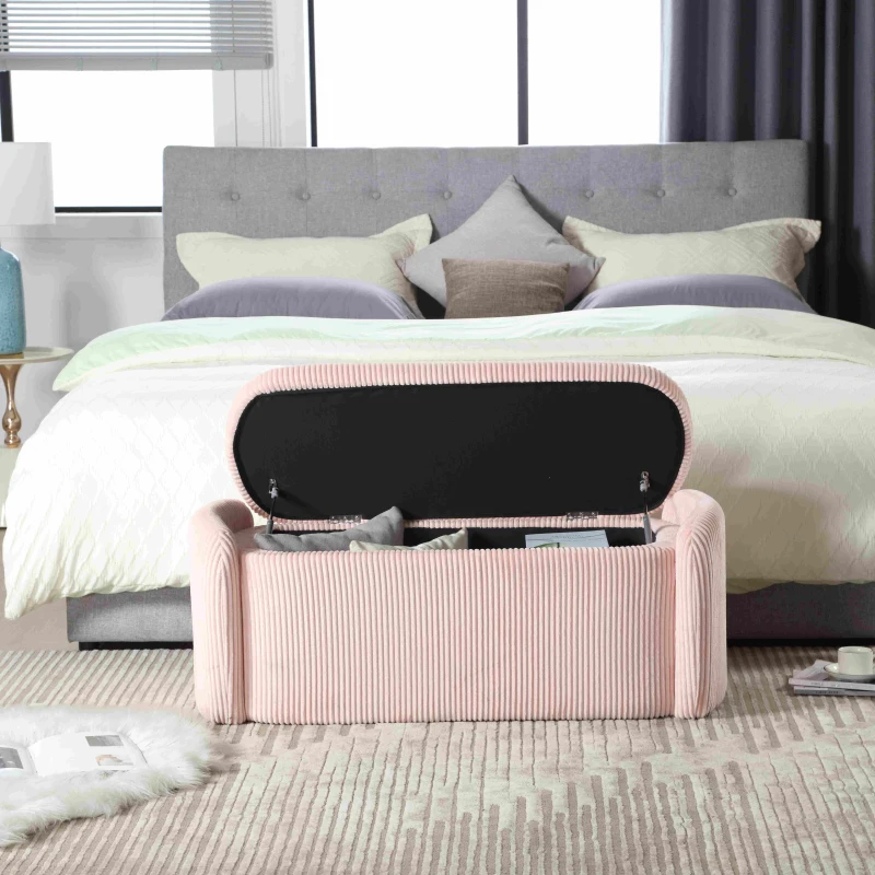 Panca contenitore moderna in velluto a righe per soggiorno, ingresso, camera da letto, Rosa