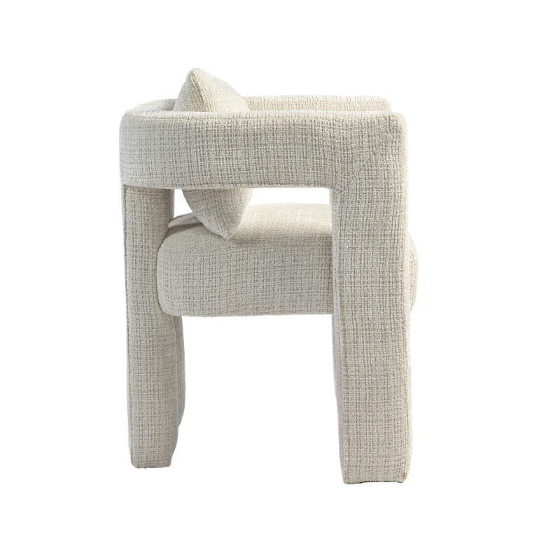Fauteuil lounge moderne en chenille, chaise de salle à manger, design unique avec accoudoirs creux, coussin confortable, adapté pour salon, salle à manger, Beige