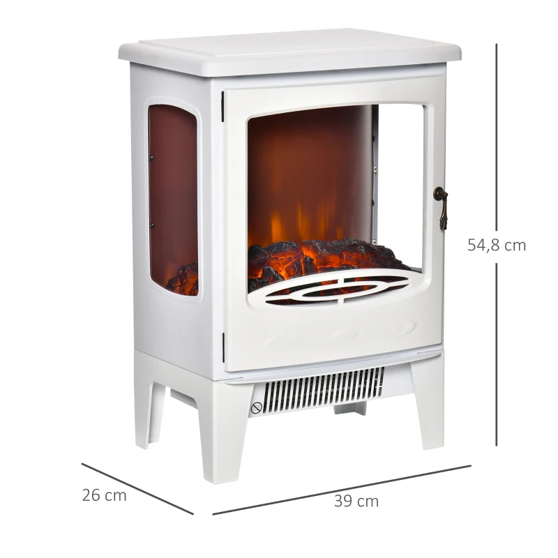 HOMCOM Lareira Elétrica 900W/1800W com Temperatura Ajustável e Proteção Sobreaquecimento para 20-25 ㎡ 39x26x54,8 cm Branco