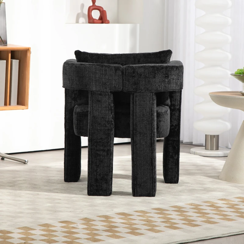 Fauteuil lounge moderne en chenille, chaise de bureau velours, design unique avec accoudoirs creux, coussin confortable, adapté pour salon, salle à manger, Noir