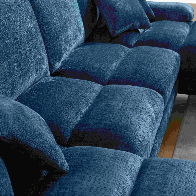 Modernes großes U-förmiges Chenille-Sofa mit Doppel-Liegesitzen, für Wohnzimmer, Wohnung, Villa, Blau